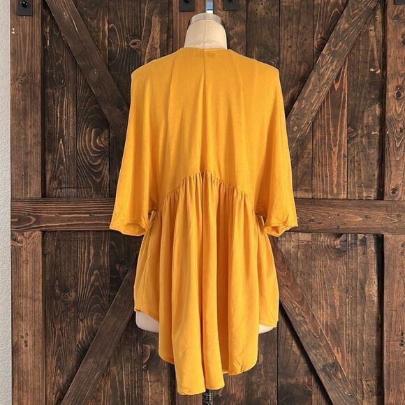 ZARA Mustard Yellow V Neck BABYDOLL RUFFLE PLEATED DRAPE HI LOW Sz-Small - Picture 5 of 11